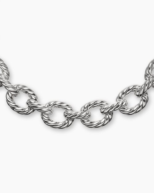 Womens Sculpted Cable Oval Link Necklace in Sterling Silver, 18mm
