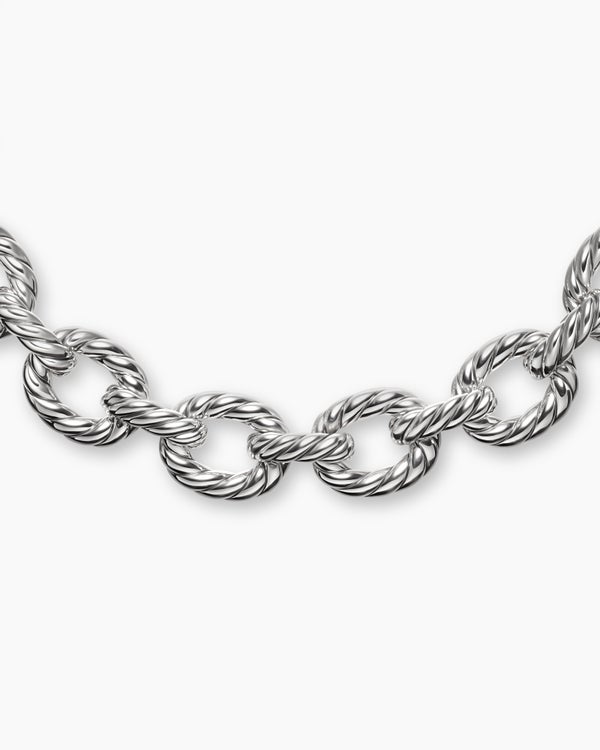 Sculpted Cable Oval Link Necklace in Sterling Silver, 18mm