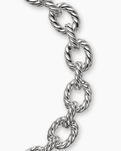Womens Sculpted Cable Oval Link Necklace in Sterling Silver, 18mm