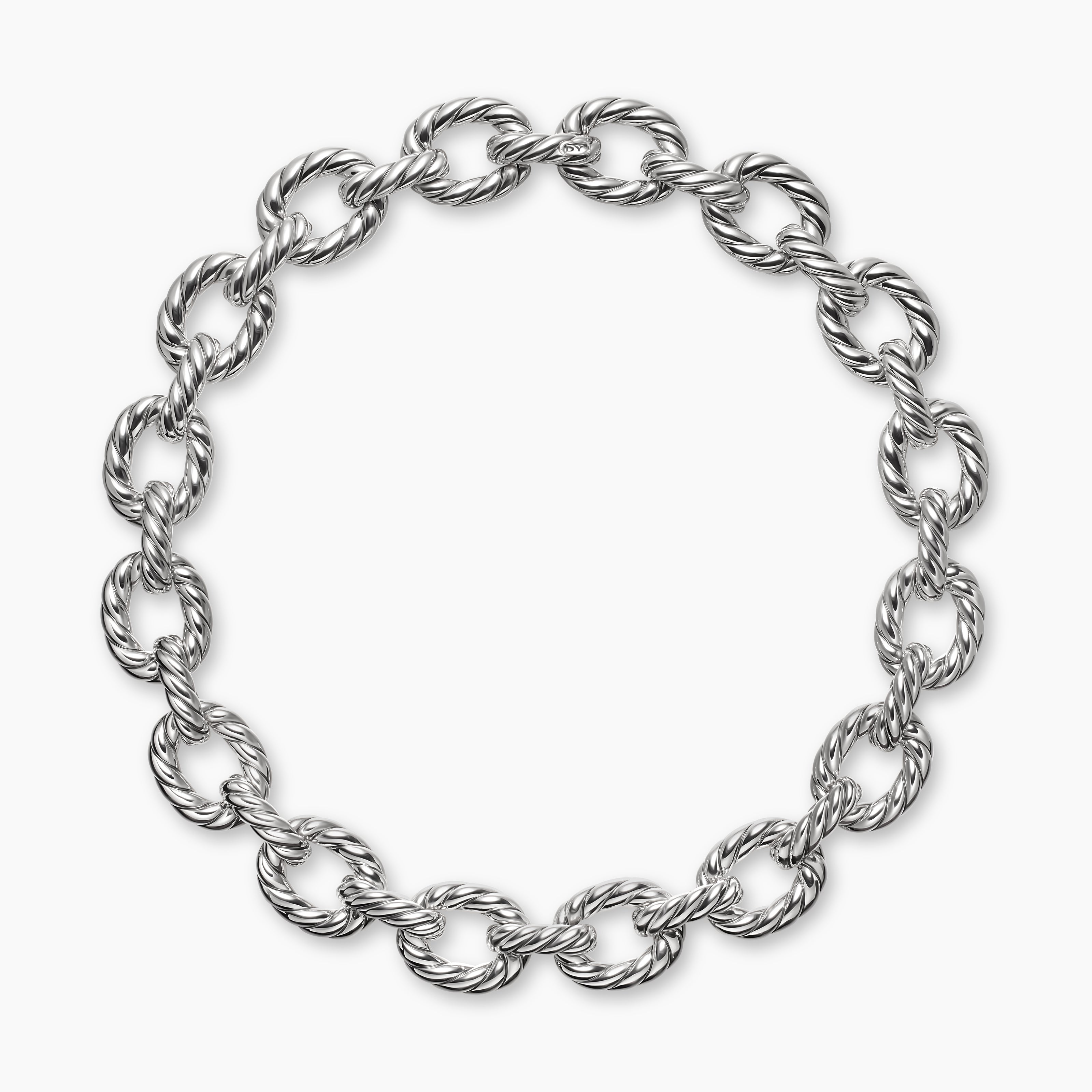 Womens Sculpted Cable Oval Link Necklace in Sterling Silver, 18mm