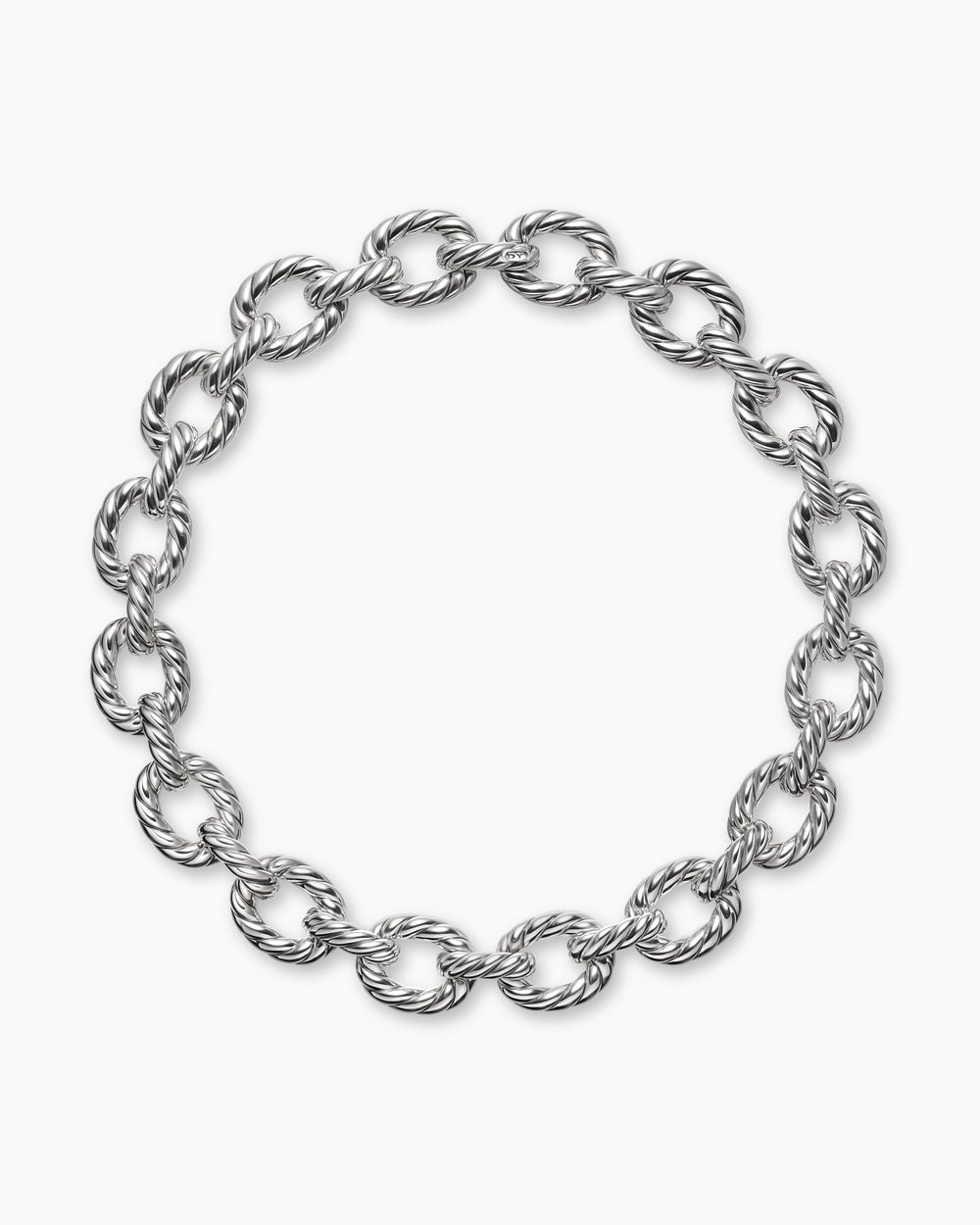 Womens Sculpted Cable Oval Link Necklace in Sterling Silver, 18mm