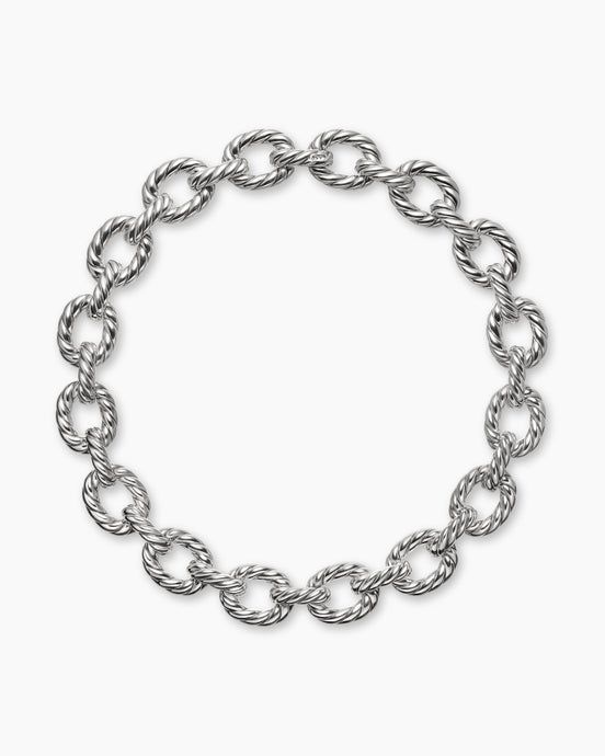Sculpted Cable Oval Link Necklace in Sterling Silver, 18mm
