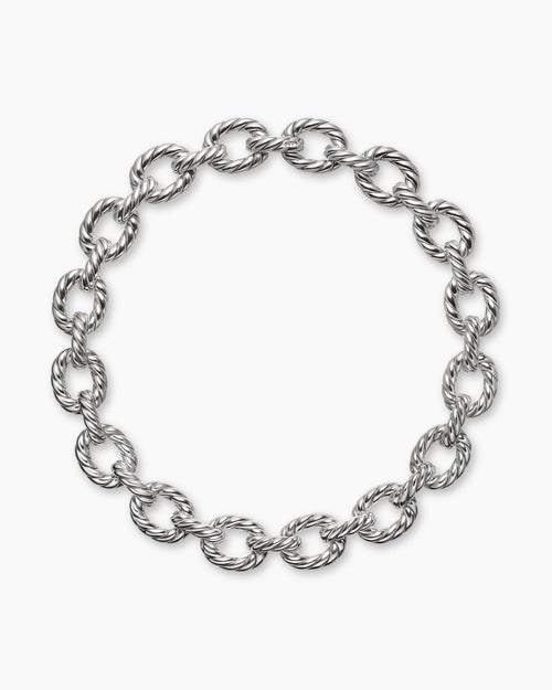 Womens Sculpted Cable Oval Link Necklace in Sterling Silver, 18mm