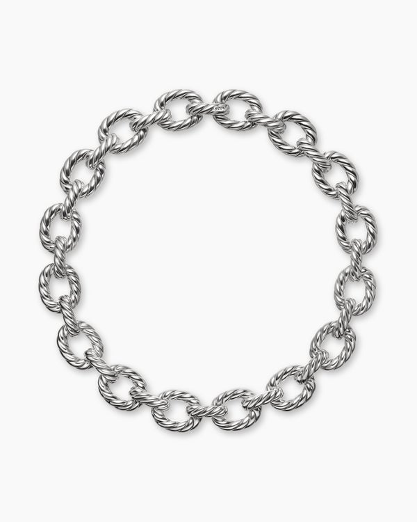 Sculpted Cable Oval Link Necklace in Sterling Silver, 18mm