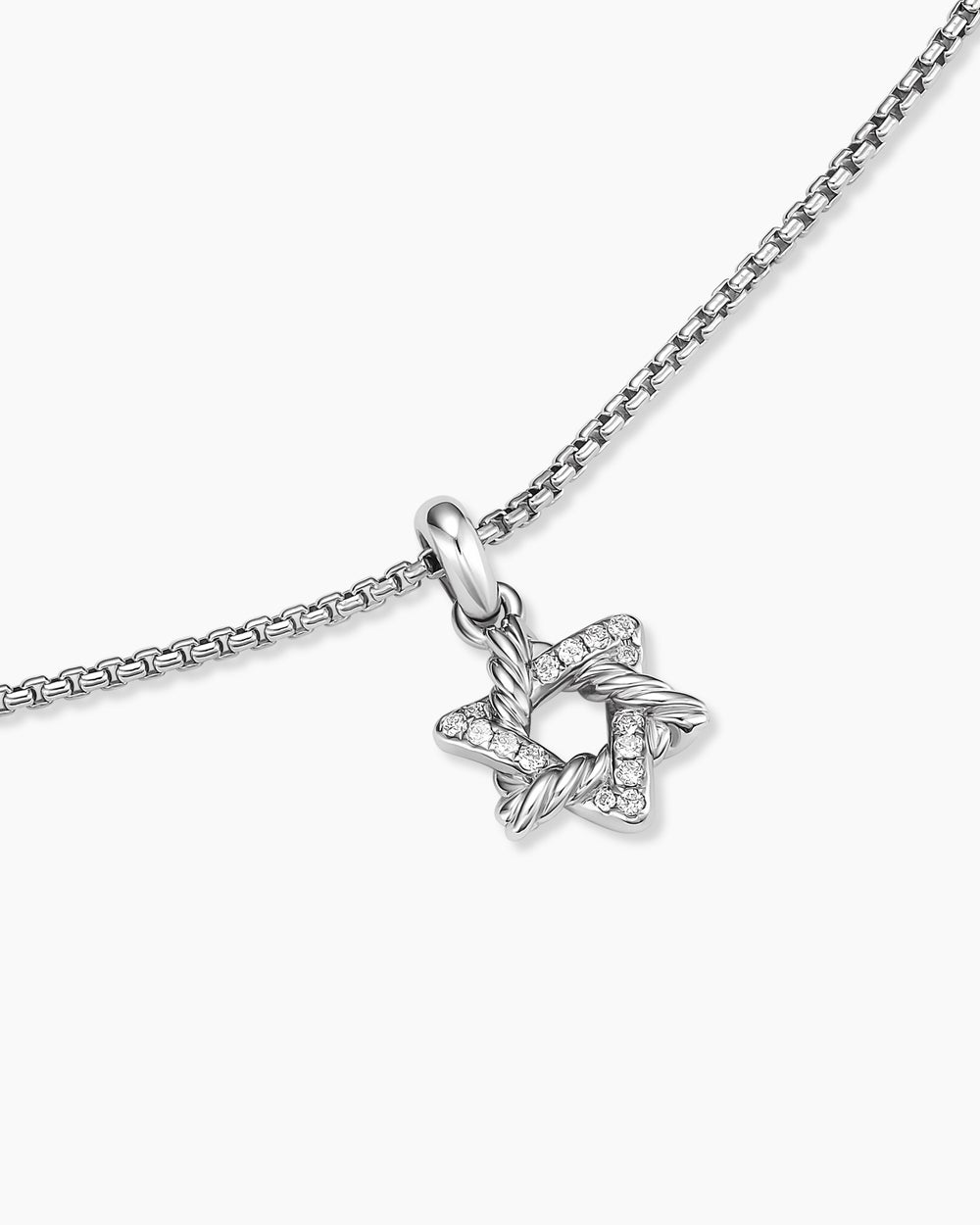 Womens Star of David Pendant Necklace in Sterling Silver with Diamonds, 12.3mm