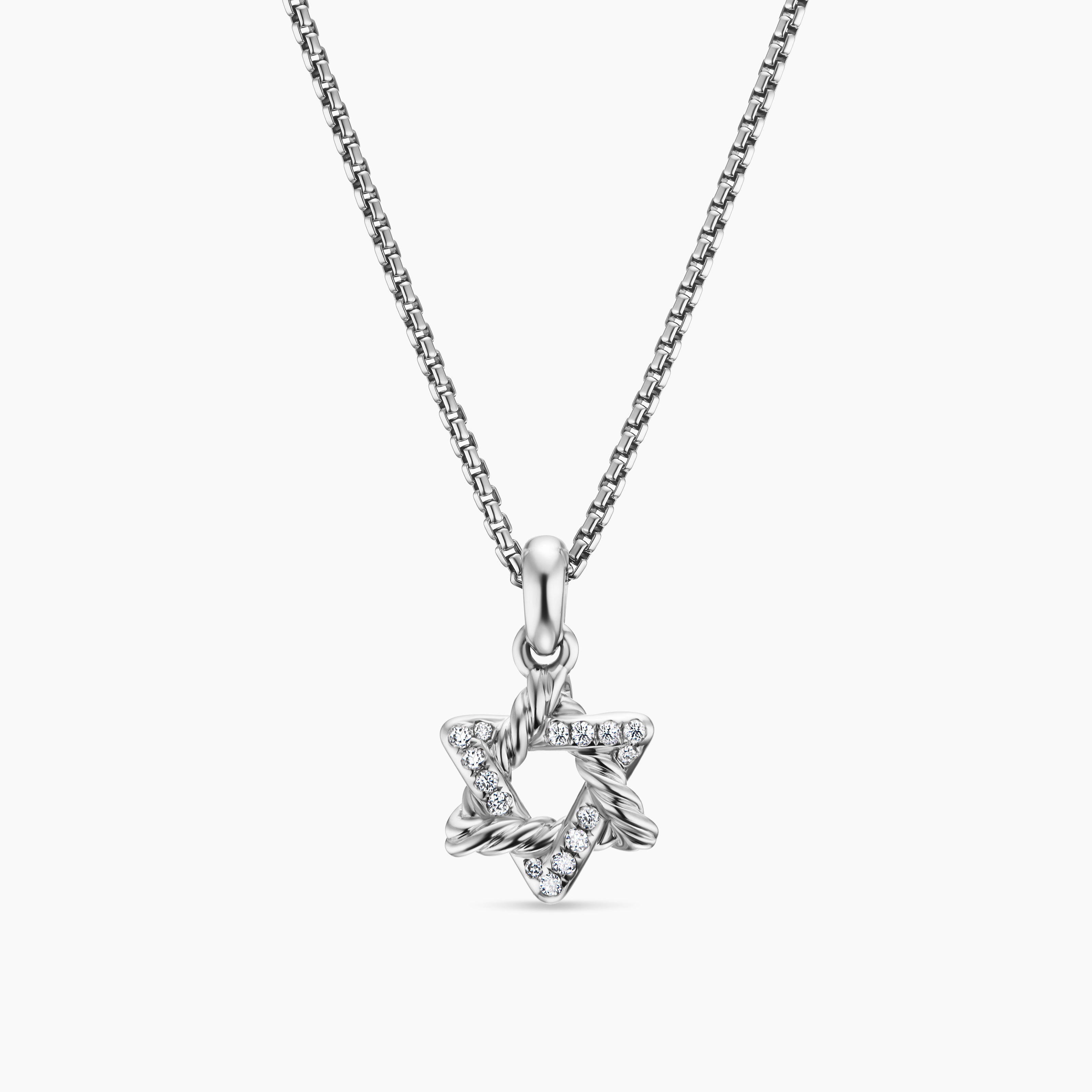 Womens Star of David Pendant Necklace in Sterling Silver with Diamonds, 12.3mm