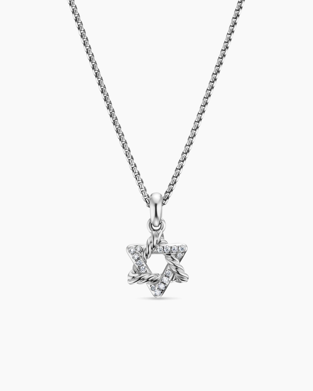Womens Star of David Pendant Necklace in Sterling Silver with Diamonds, 12.3mm