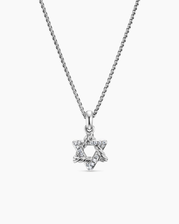 Collier avec pendentif Étoile de David en argent sterling avec diamants, 12,3 mm