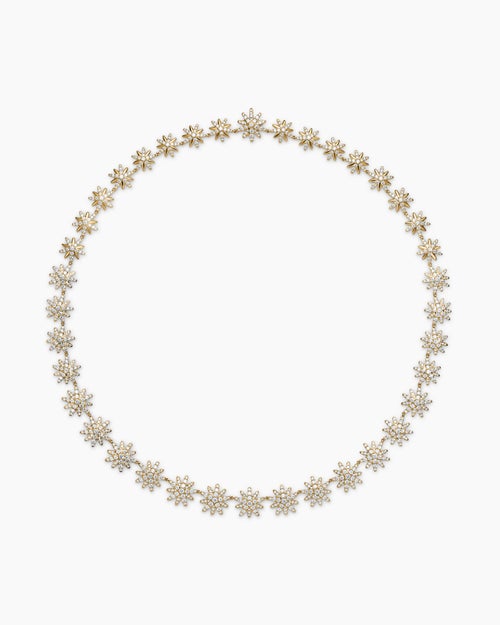 Womens Starburst Tennis Necklace in 18K Yellow Gold with Diamonds, 12.5mm