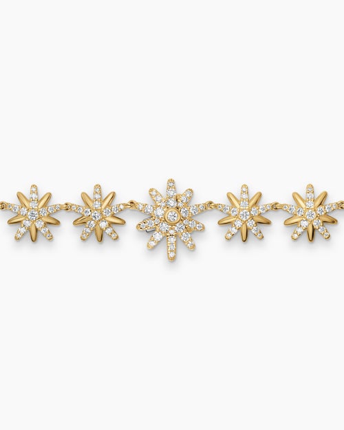 Womens Starburst Tennis Necklace in 18K Yellow Gold with Diamonds, 12.5mm