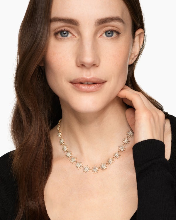 Starburst Tennis Necklace in 18K Yellow Gold with Diamonds, 12.5mm