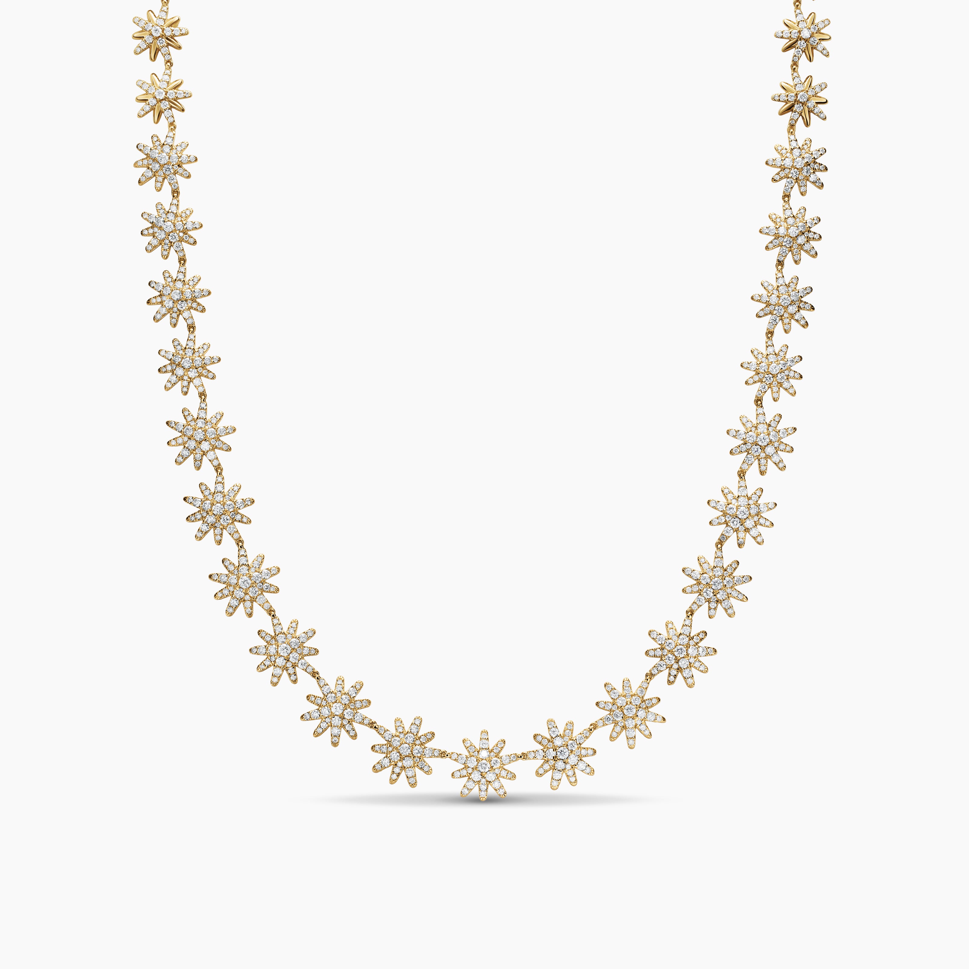 Womens Starburst Tennis Necklace in 18K Yellow Gold with Diamonds, 12.5mm
