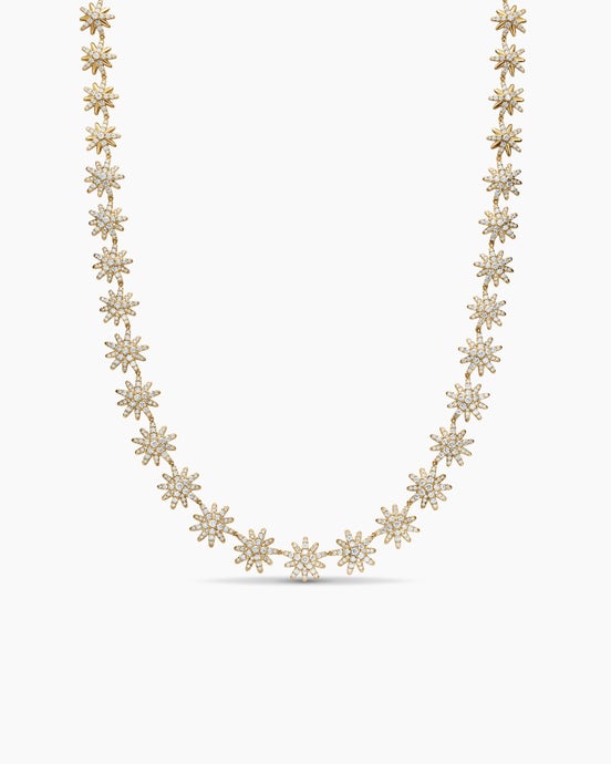 Starburst Tennis Necklace in 18K Yellow Gold with Diamonds, 12.5mm