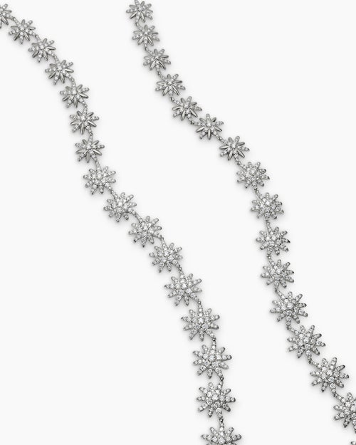 Womens Starburst Tennis Necklace in 18K White Gold with Diamonds, 12.5mm