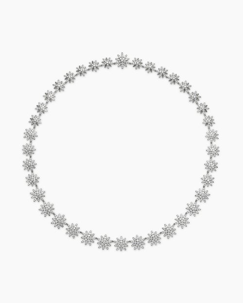 Womens Starburst Tennis Necklace in 18K White Gold with Diamonds, 12.5mm