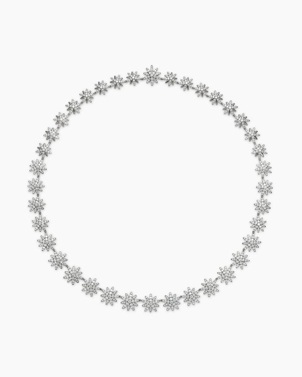 Starburst Tennis Necklace in 18K White Gold with Diamonds, 12.5mm