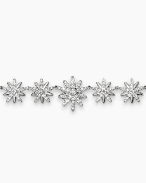 Womens Starburst Tennis Necklace in 18K White Gold with Diamonds, 12.5mm