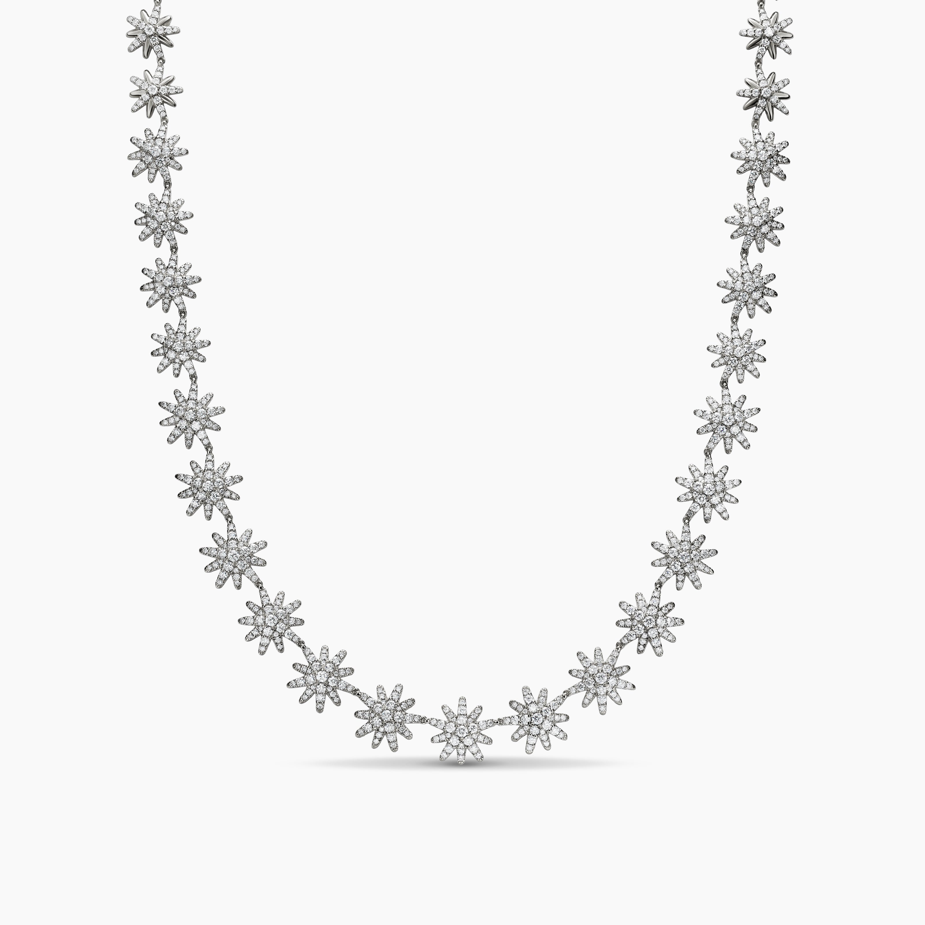 Womens Starburst Tennis Necklace in 18K White Gold with Diamonds, 12.5mm