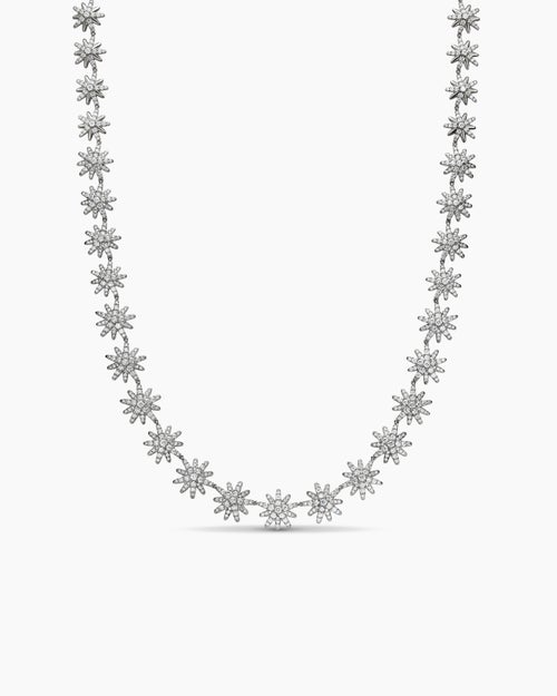 Womens Starburst Tennis Necklace in 18K White Gold with Diamonds, 12.5mm