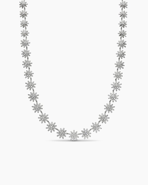 Starburst Tennis Necklace in 18K White Gold with Diamonds, 12.5mm