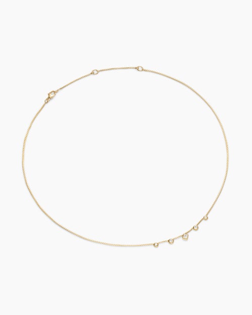 Womens Petite Modern Renaissance® Station Chain Necklace in 18ct Yellow Gold with Diamonds, 3.4mm