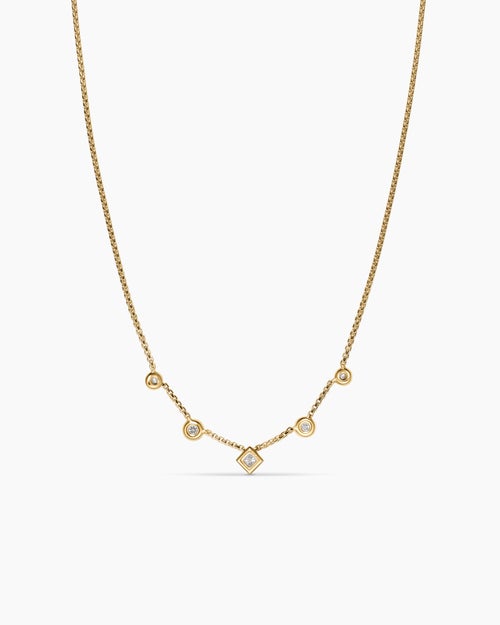 Womens Petite Modern Renaissance® Station Chain Necklace in 18ct Yellow Gold with Diamonds, 3.4mm