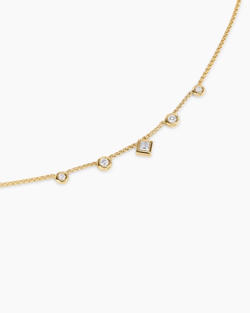 Womens Petite Modern Renaissance® Station Chain Necklace in 18ct Yellow Gold with Diamonds, 3.4mm