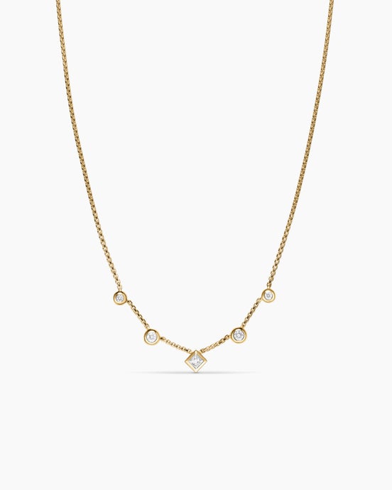 Petite Modern Renaissance® Station Chain Necklace in 18ct Yellow Gold with Diamonds, 3.4mm