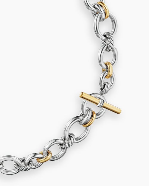 Womens DY Mercer Chain Necklace in Sterling Silver with 18K Yellow Gold and Diamonds, 8mm