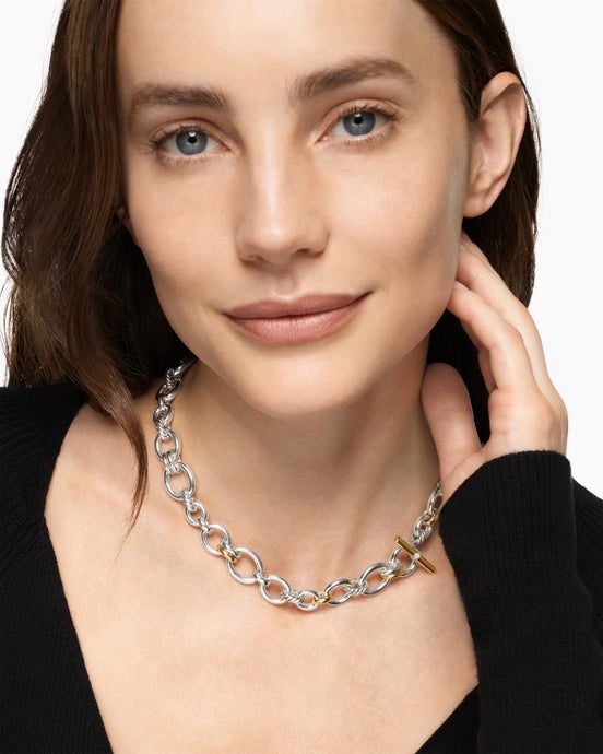 DY Mercer® Chain Necklace in Sterling Silver with 18K Yellow Gold and Diamonds, 8mm