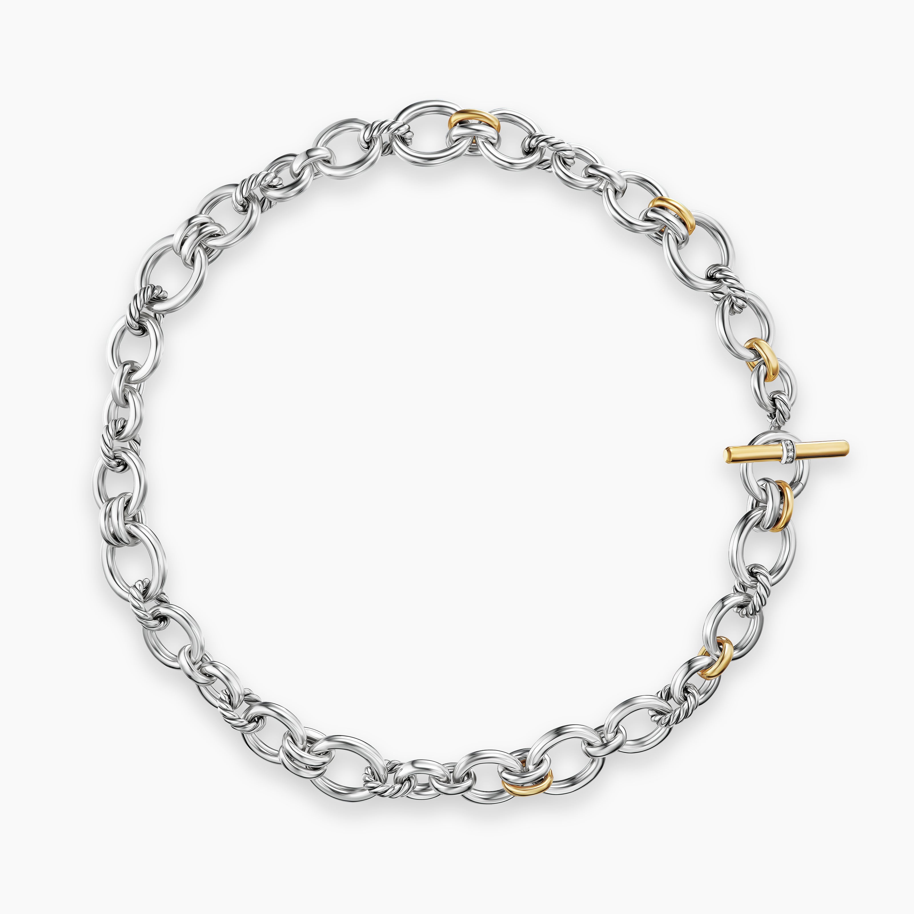 Womens DY Mercer&reg; Chain Necklace in Sterling Silver with 18K Yellow Gold and Diamonds, 8mm