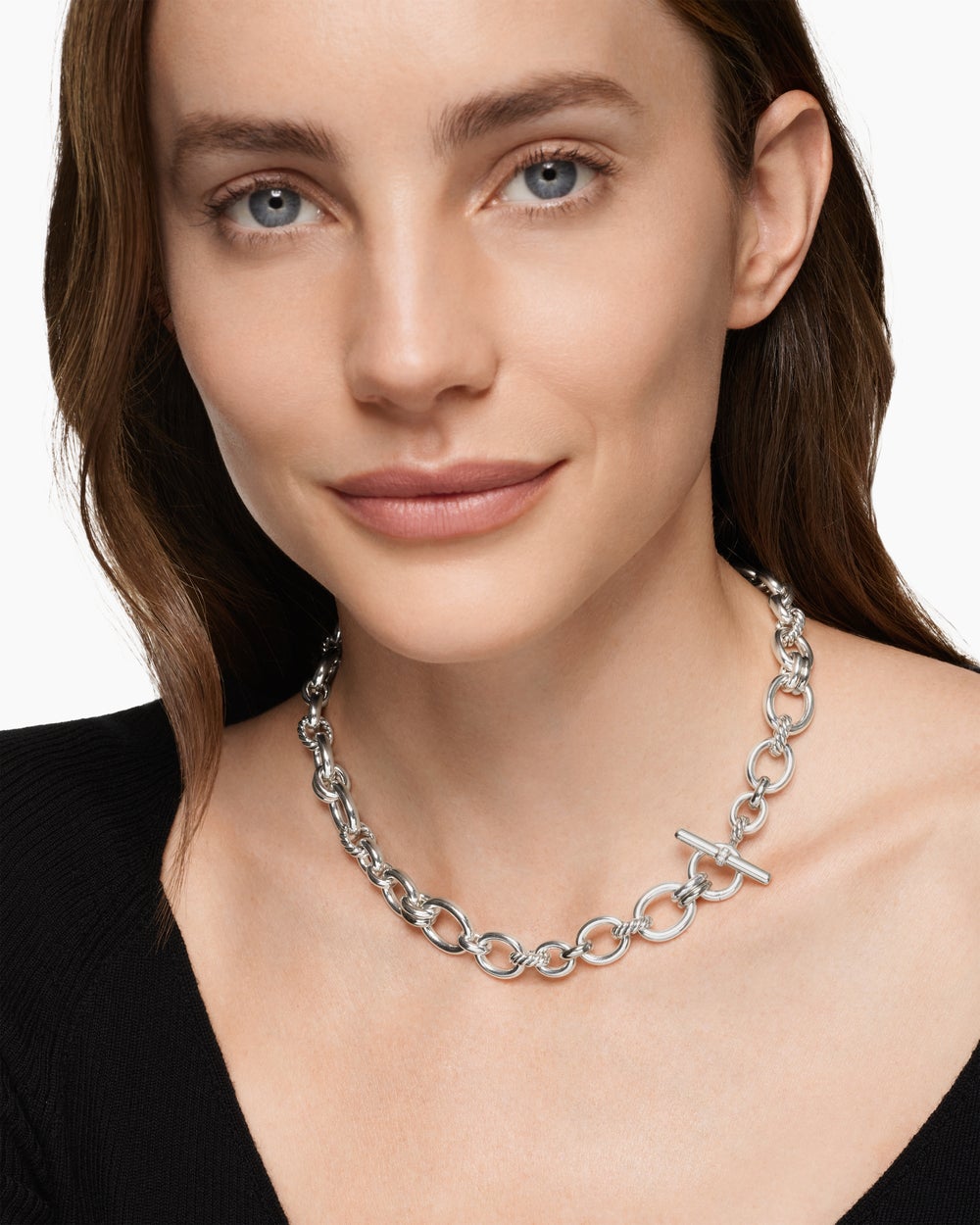 Womens DY Mercer Chain Necklace in Sterling Silver with Diamonds, 8mm