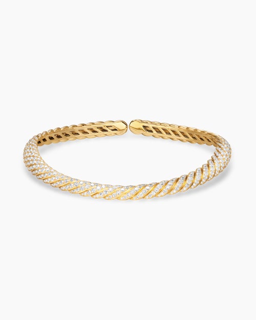 Womens Sculpted Cable Flex Necklace in 18K Yellow Gold with Diamonds, 11mm