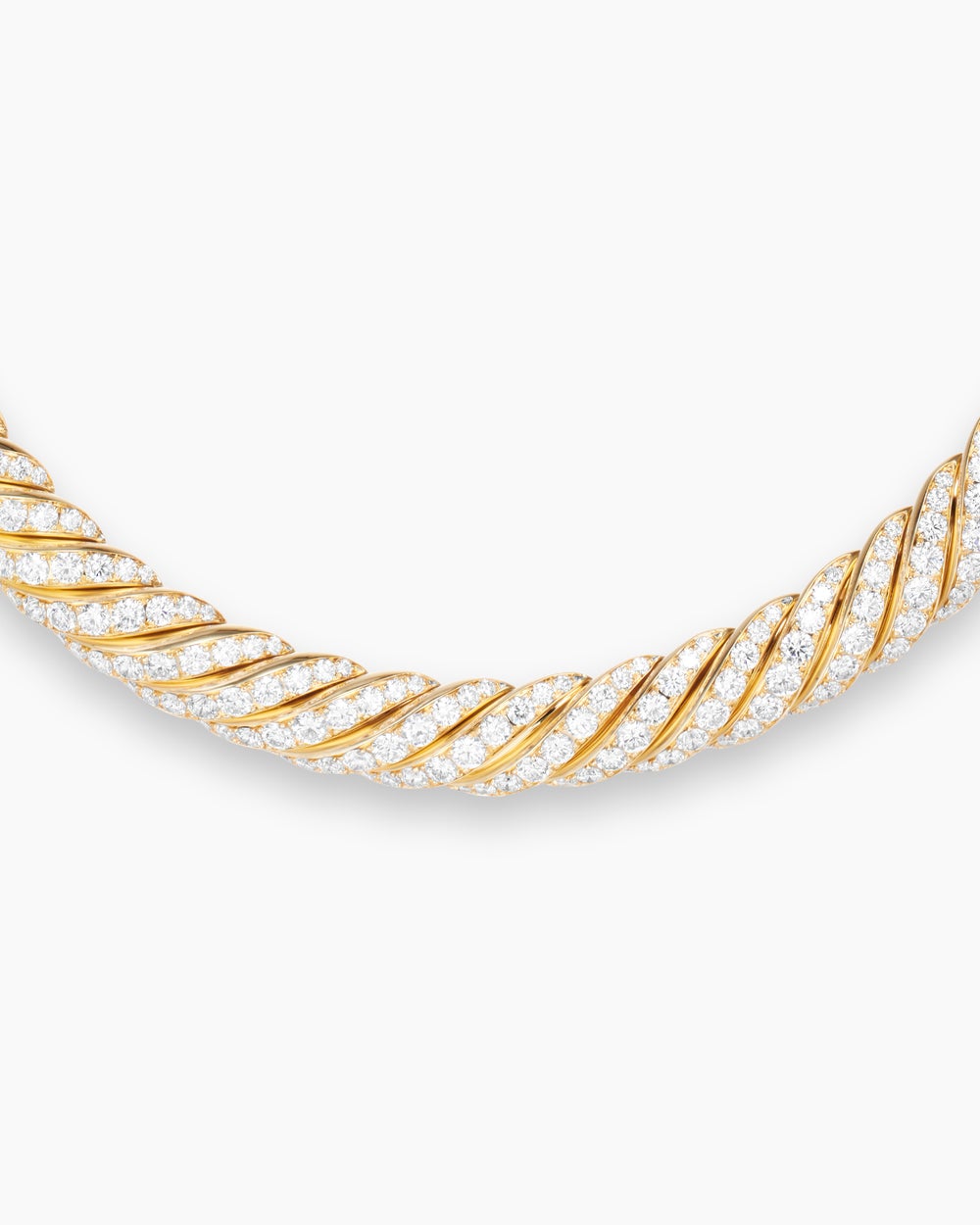 Womens Sculpted Cable Flex Necklace in 18K Yellow Gold with Diamonds, 11mm