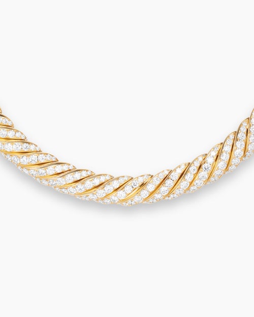 Womens Sculpted Cable Flex Necklace in 18K Yellow Gold with Diamonds, 11mm