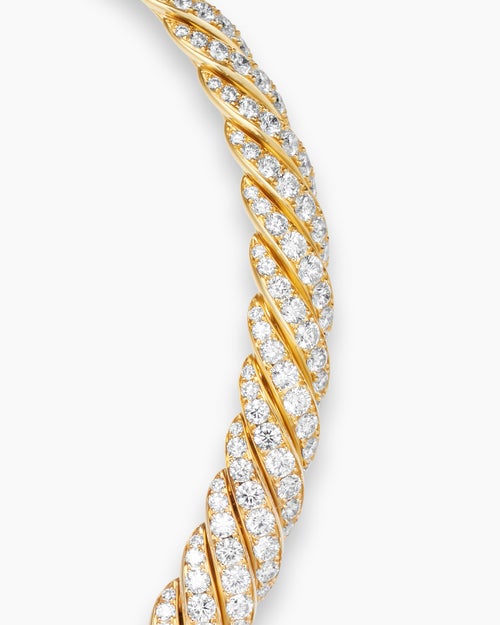Womens Sculpted Cable Flex Necklace in 18K Yellow Gold with Diamonds, 11mm