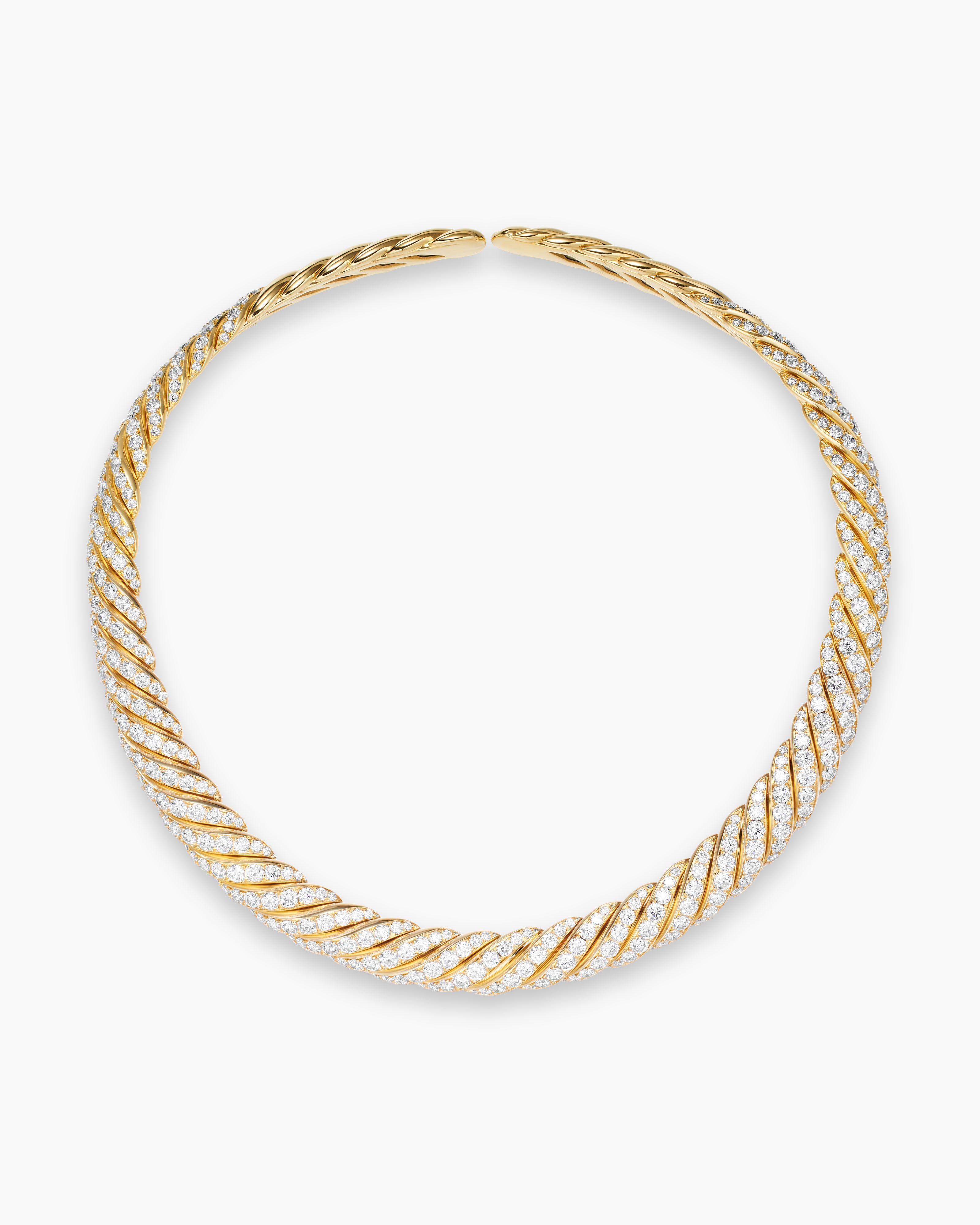 SCULPTED CABLE FLEX NECKLACE 18K Yellow Gold with Diamonds, 9.5mm