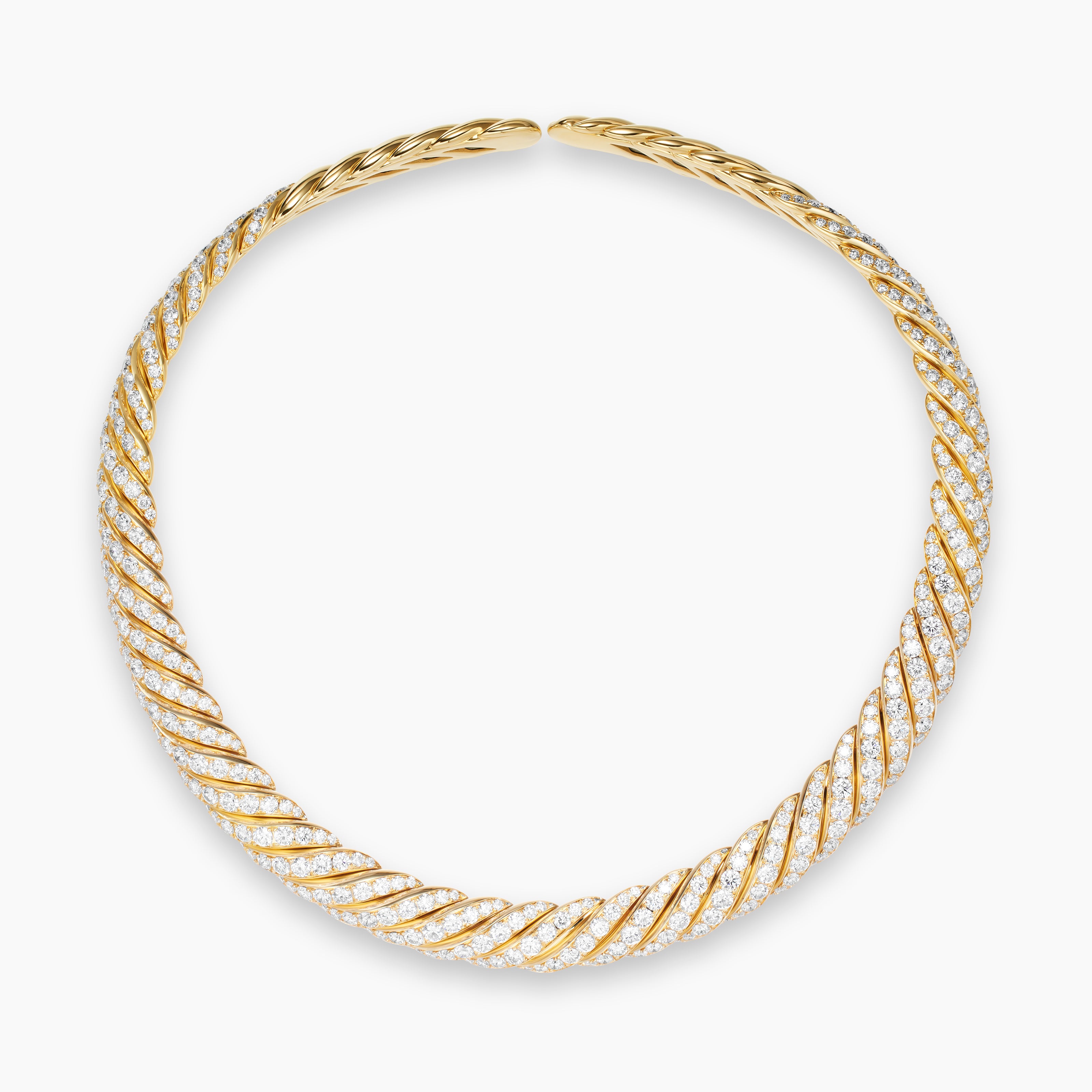 Womens Sculpted Cable Flex Necklace in 18K Yellow Gold with Diamonds, 11mm