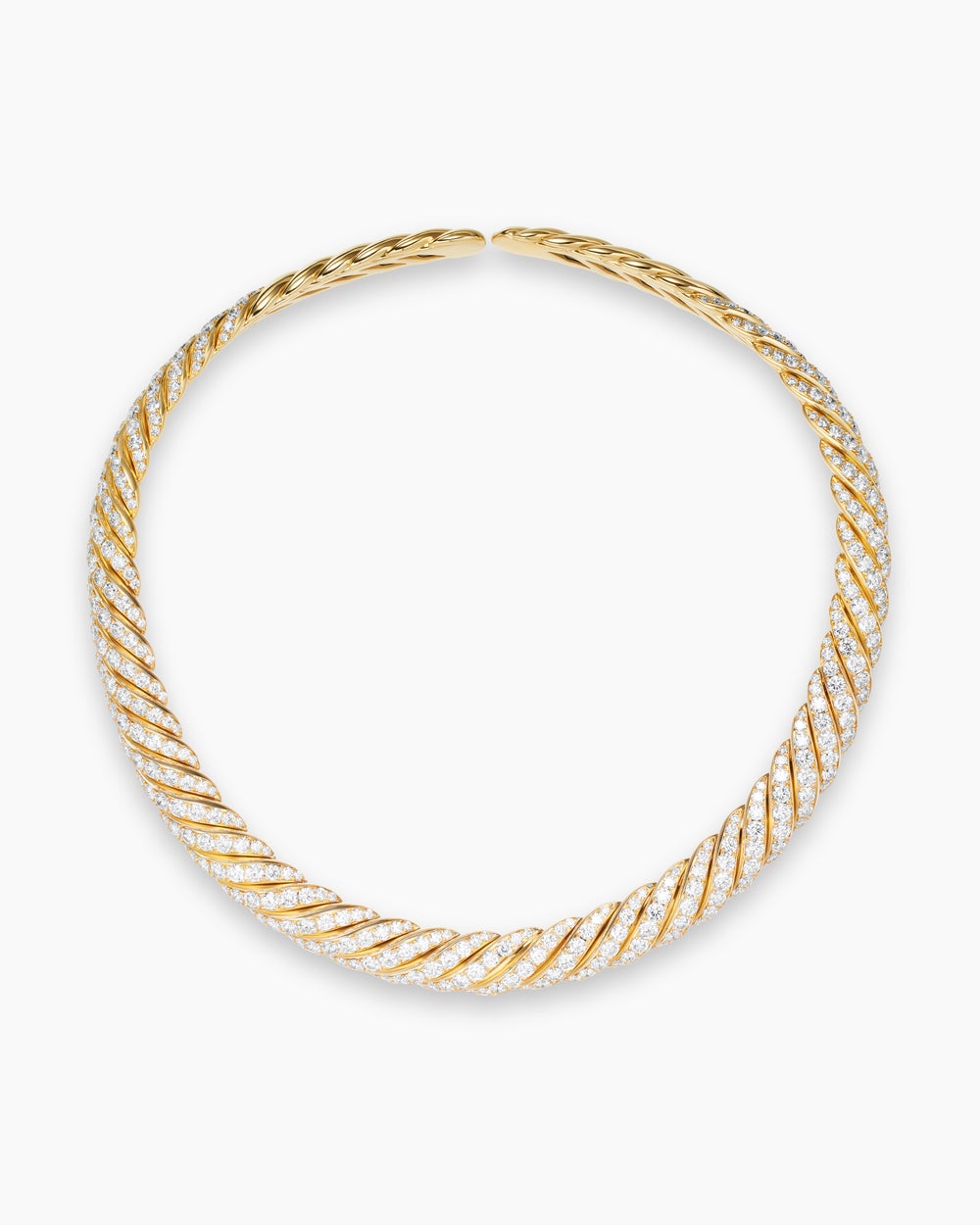 Womens Sculpted Cable Flex Necklace in 18K Yellow Gold with Diamonds, 11mm