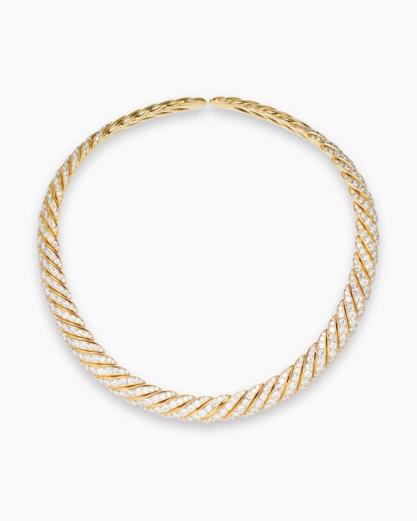 Sculpted Cable Flex Necklace in 18K Yellow Gold with Diamonds, 9.5mm