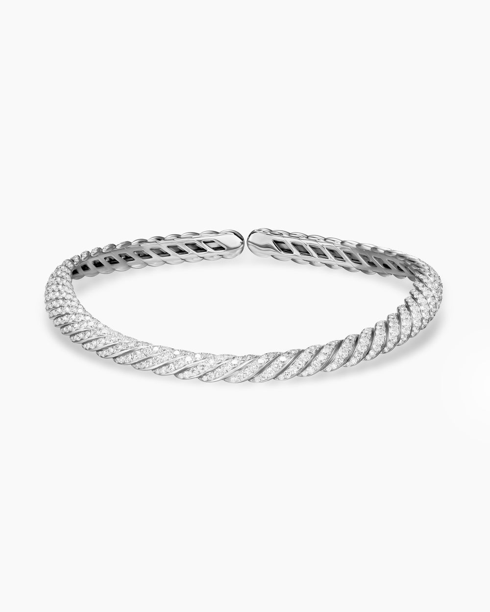 Womens Sculpted Cable Flex Necklace in 18K White Gold with Diamonds, 11mm