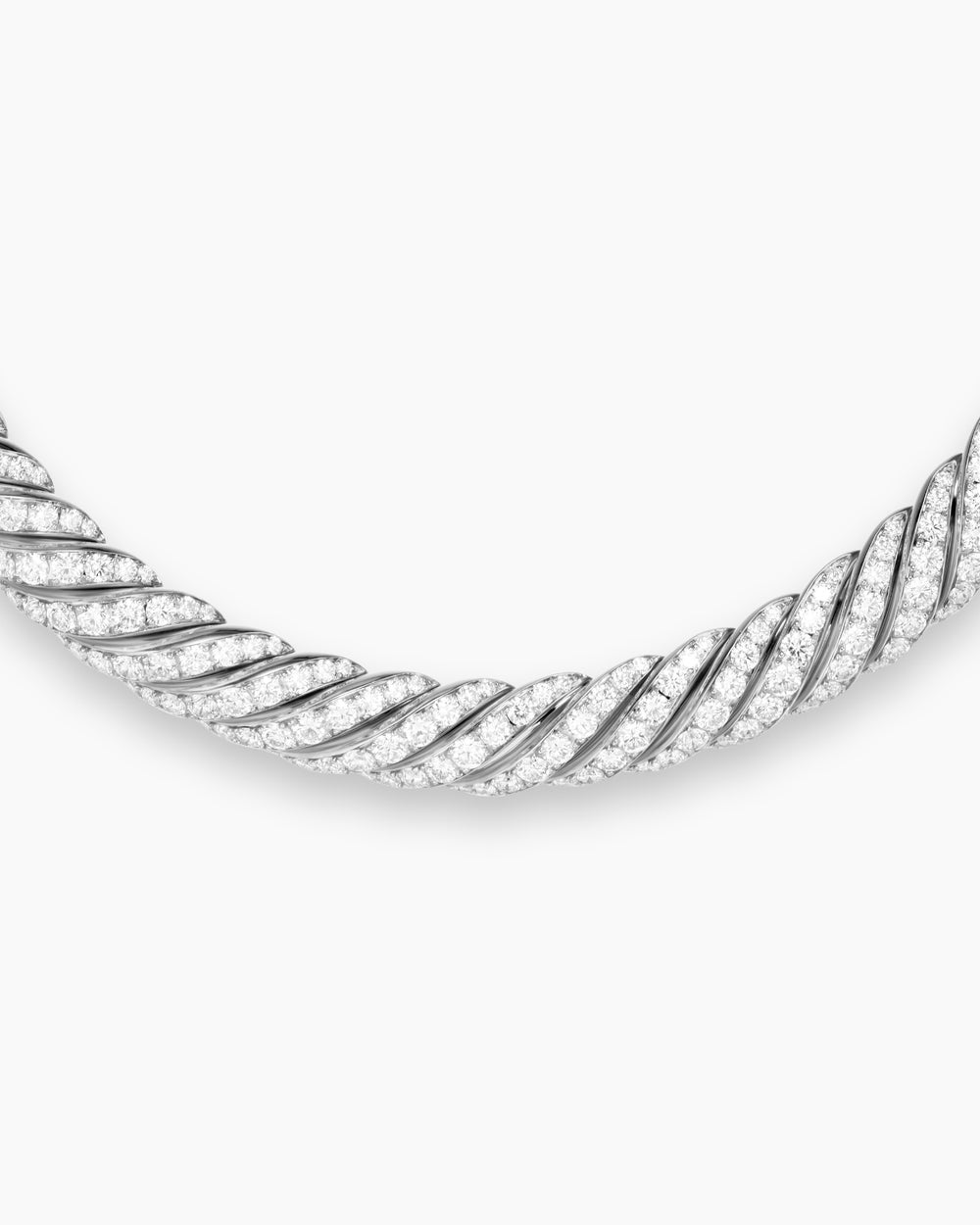 Womens Sculpted Cable Flex Necklace in 18K White Gold with Diamonds, 11mm