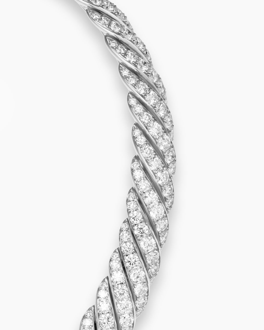 Womens Sculpted Cable Flex Necklace in 18K White Gold with Diamonds, 11mm
