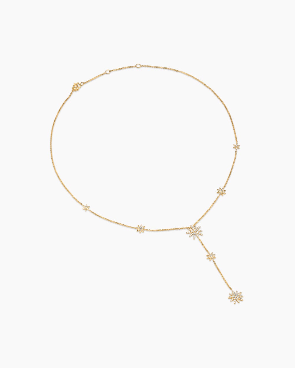 Womens Starburst Y Necklace in 18K Yellow Gold with Diamonds, 76.7mm