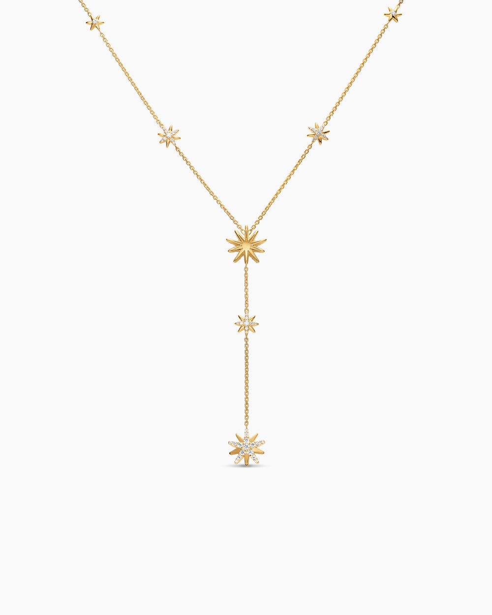 Womens Starburst Y Necklace in 18K Yellow Gold with Diamonds, 76.7mm