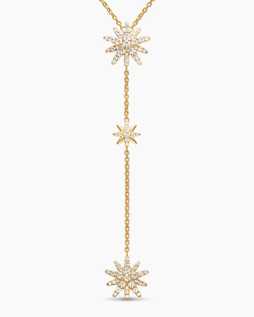 Womens Starburst Y Necklace in 18K Yellow Gold with Diamonds, 76.7mm