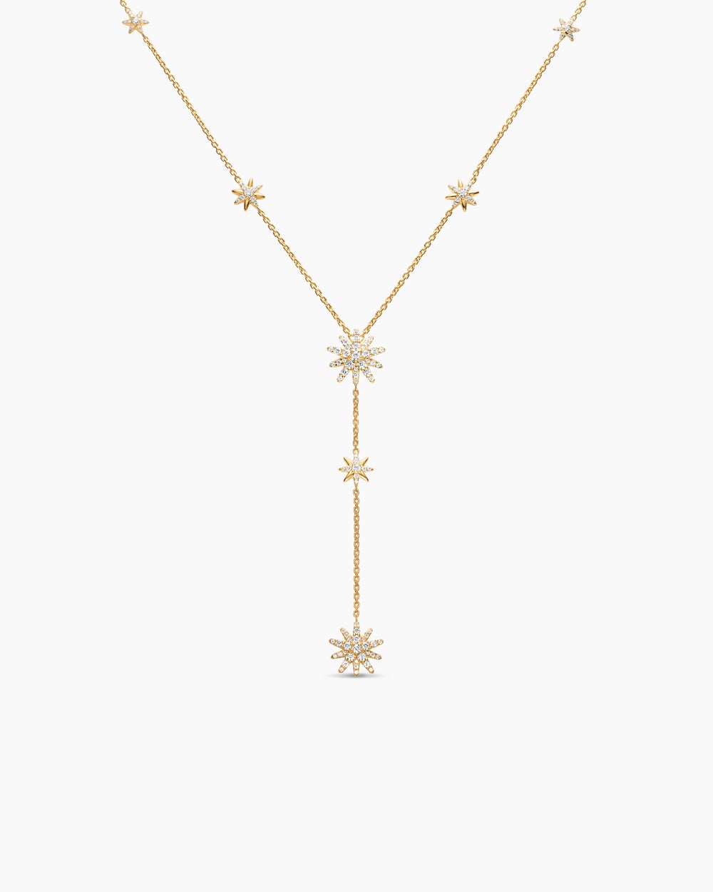 Womens Starburst Y Necklace in 18K Yellow Gold with Diamonds, 76.7mm