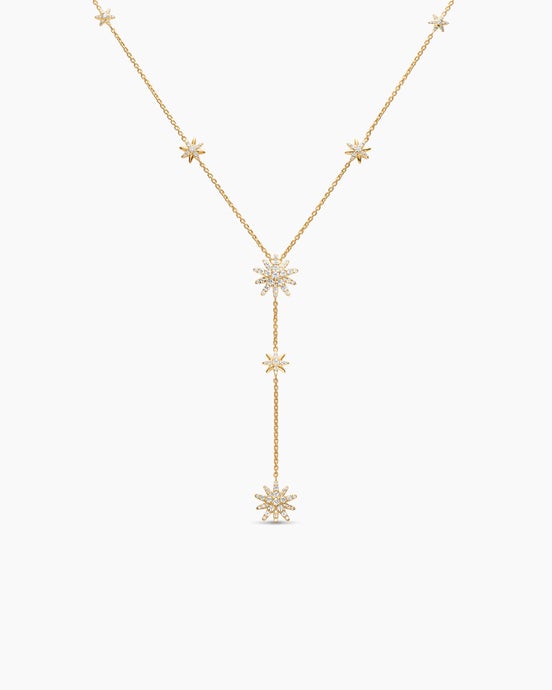 Starburst Y Necklace in 18K Yellow Gold with Diamonds, 76.7mm