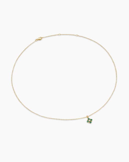 Womens Petite Modern Renaissance® Pendant Necklace in 18K Yellow Gold with Emeralds and Diamond, 9.2mm