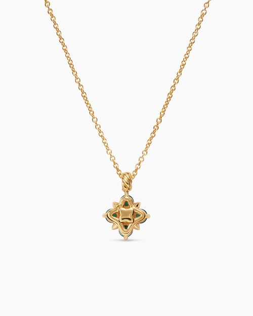 Womens Petite Modern Renaissance® Pendant Necklace in 18K Yellow Gold with Emeralds and Diamond, 9.2mm